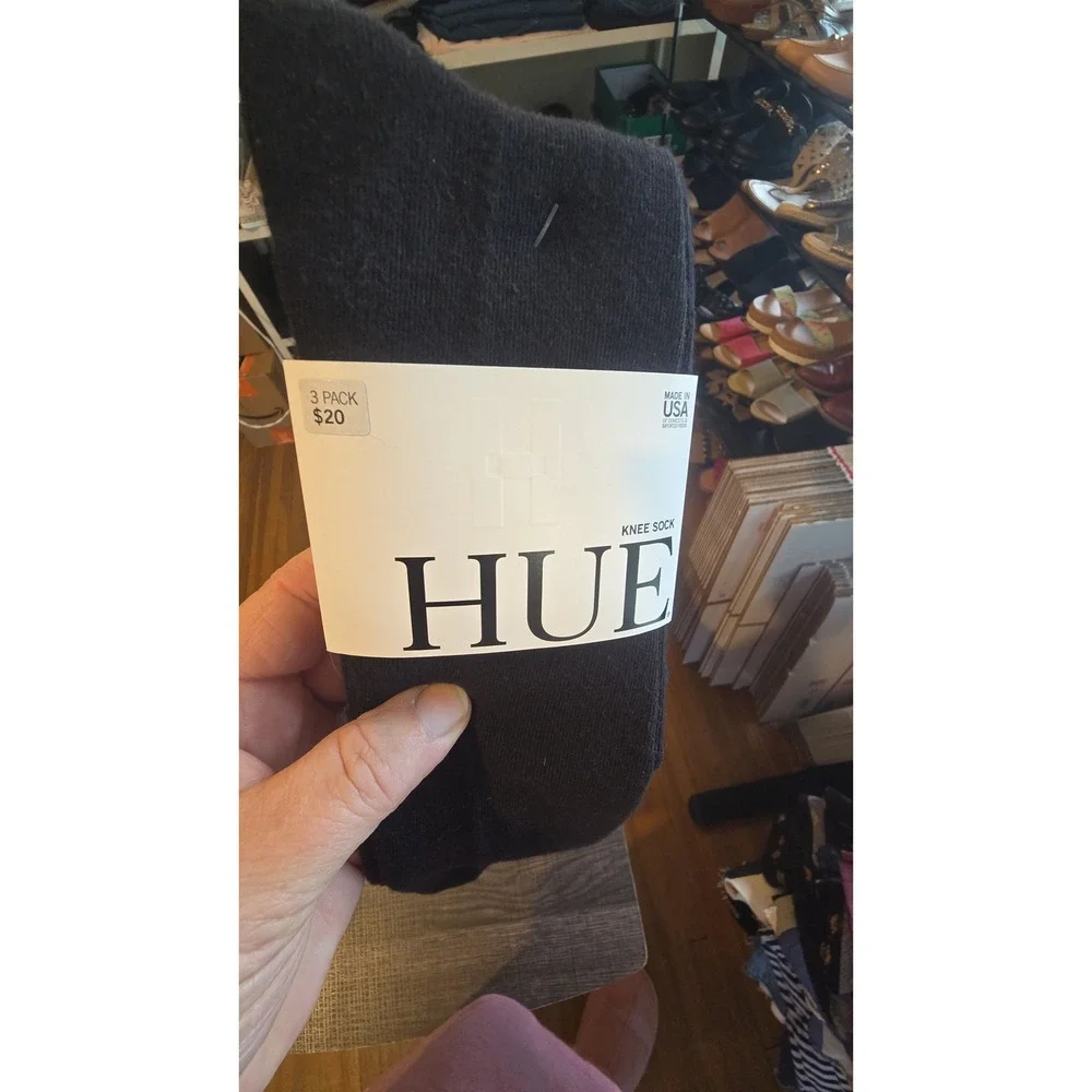 Hue Flat Knit Knee Socks 3 Pack Black Cotton Rayon Blend U21135 One Size NWT